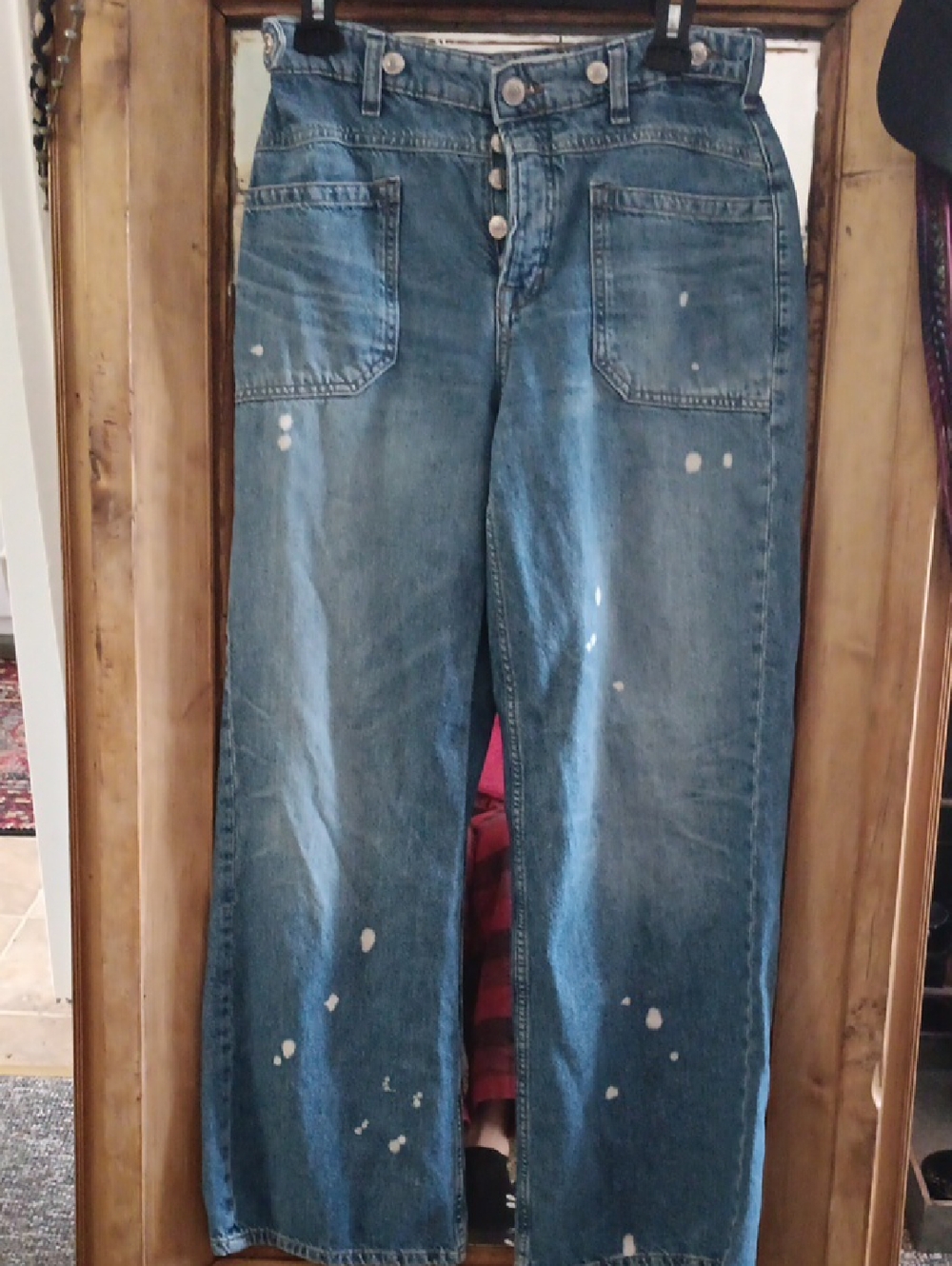 We The Free Blue Wide-Leg Paint-Splatter Jeans
